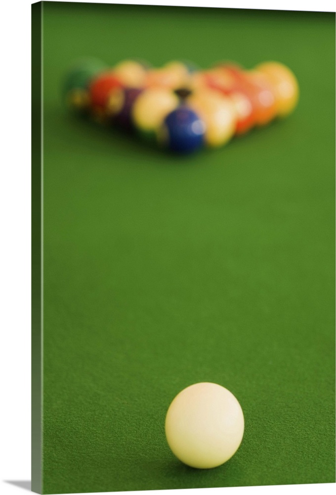 Close-up of pool balls on a pool table