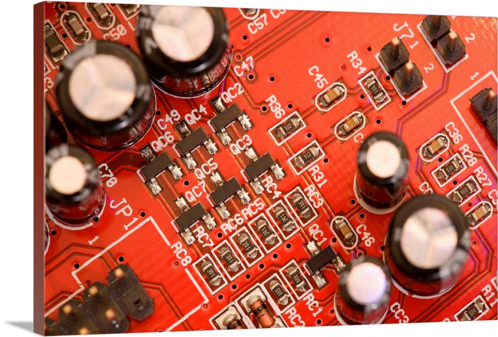 Close-up of red circuit board