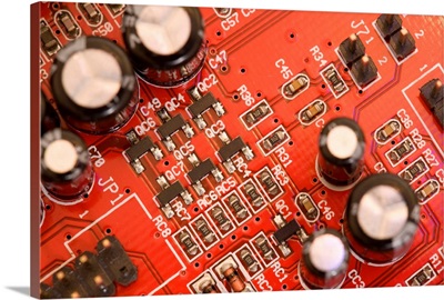 Close-up of red circuit board