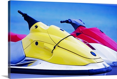 Close-up of two jet ski's in the sea, South Beach, Miami, Florida, USA