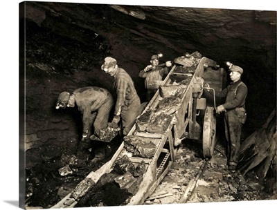 Coal Miners Using Automatic Conveyor