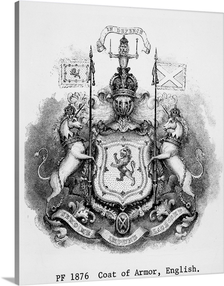 The coat-of-arms of Scotland; a red lion on a golden background. Undated engraving.