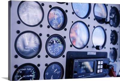 Cockpit gauges inside of helicopter