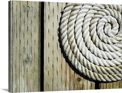 Coiled rope on dock
