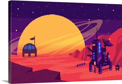 Colonization Of Mars, Pixel Illustration