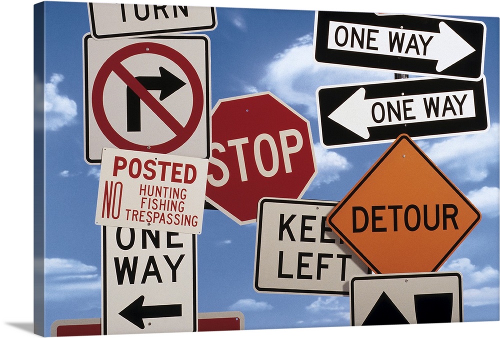 Composite of Various Road Signs | Large Solid-Faced Canvas Wall Art Print | Great Big Canvas