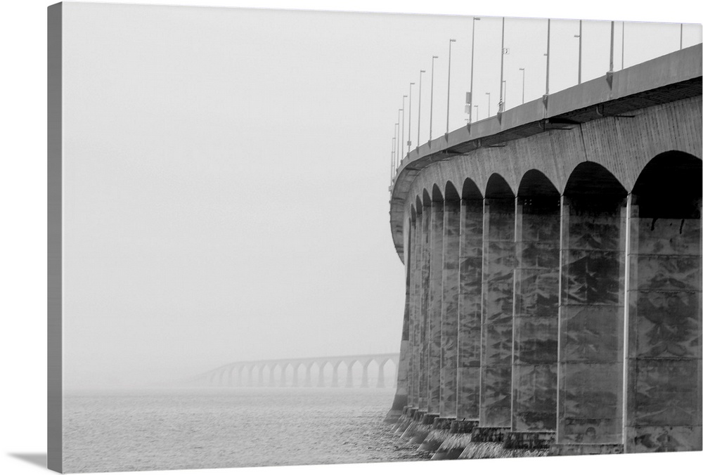 Confederation bridge, Prince Edward Island and New Brunswick on a cloudy foggy day.