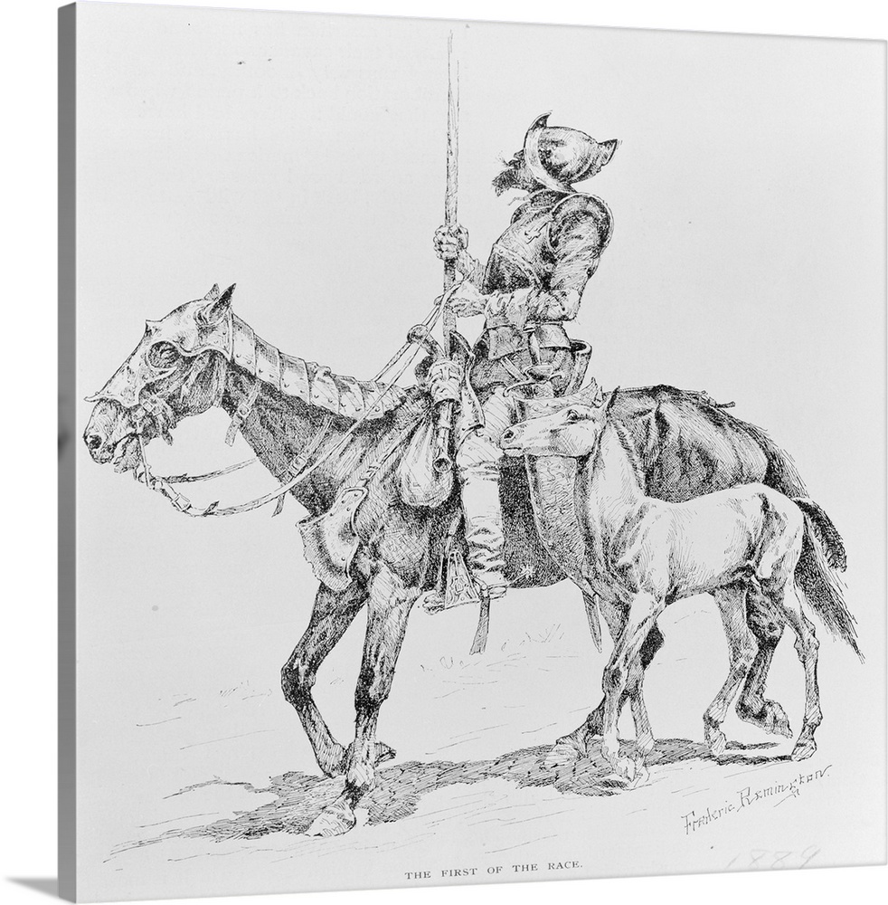 A Conquistador. Drawing by Frederick Remington.