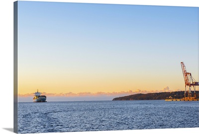 Container ship and crane, early morning