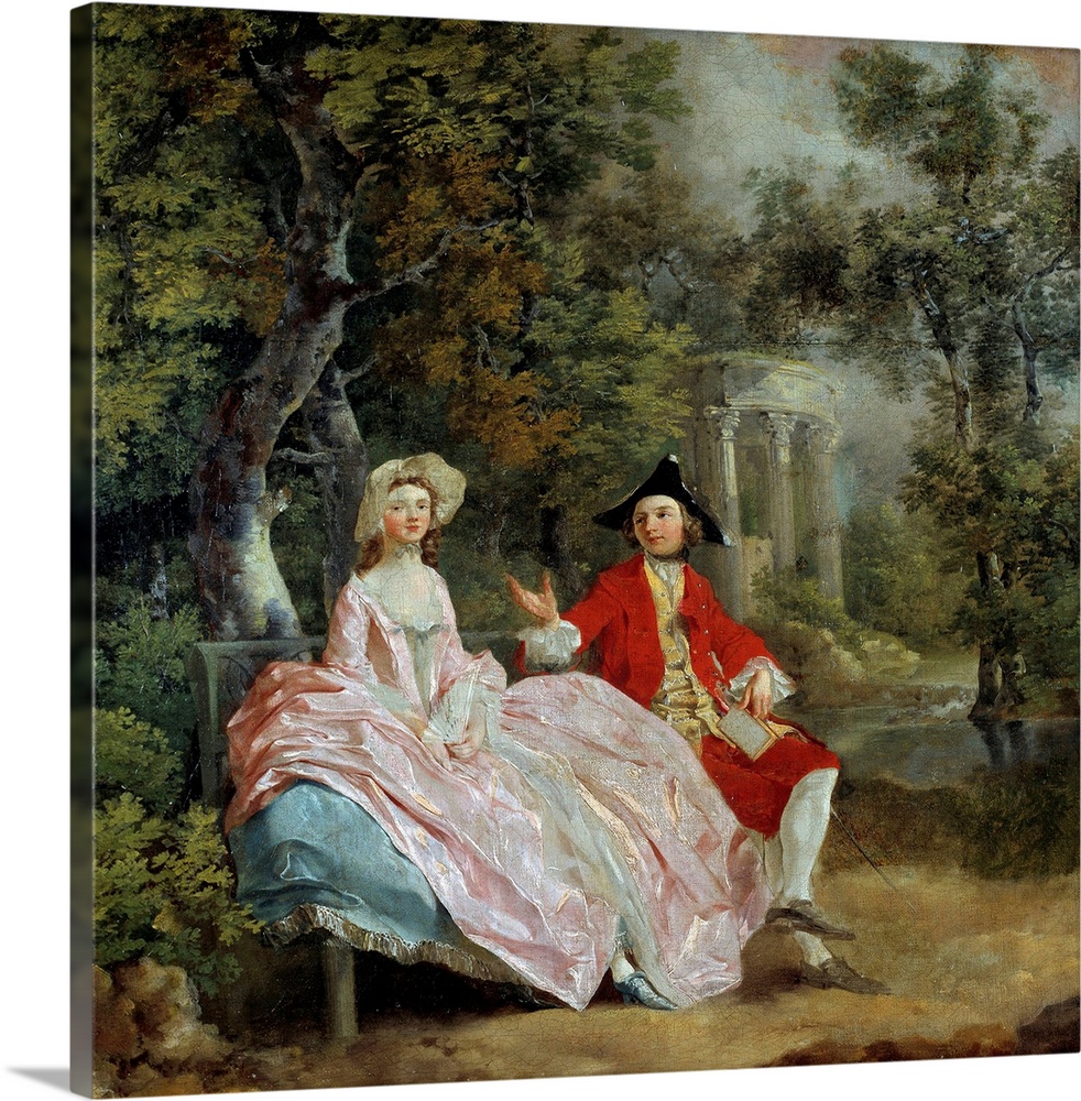 Conversation in a Park: Thomas Gainsborough and his bride, Margaret. Painting by Thomas Gainsborough (1727-1788), 1746. 0,...