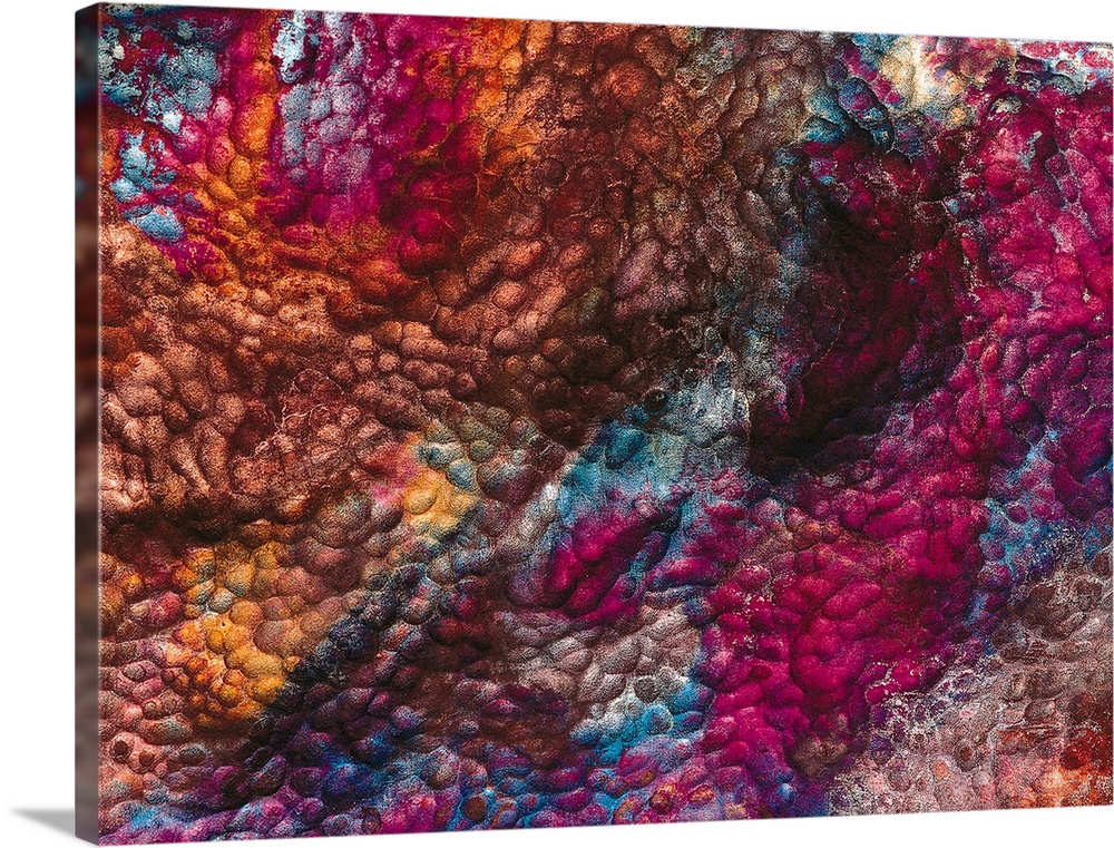 Large, landscape, abstract wall hanging of a rough, bumpy texture in a variety of colors.