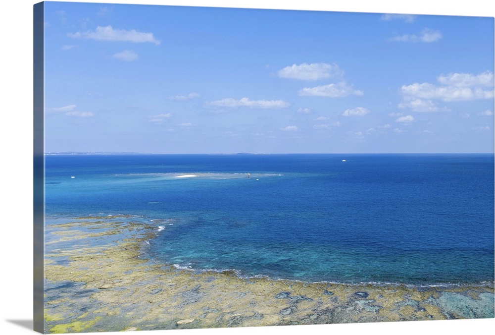 Blue tropical sea, fringing reef and coral sand cay, Cape Chinen, Okinawa Main Island, Japan