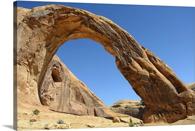 Corona Arch against clear sky in Moab, Utah.