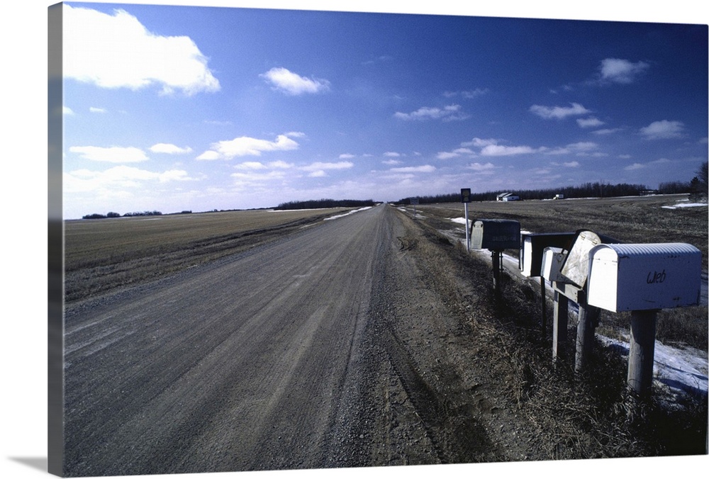 Country mailboxes by road, Saskatchewan, Canada