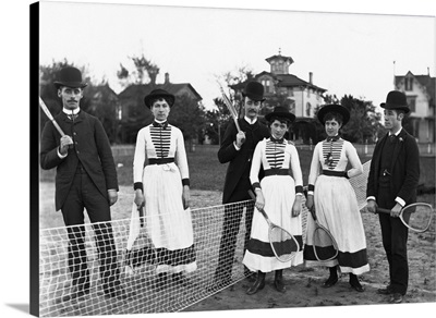Couples Standing on Tennis Court