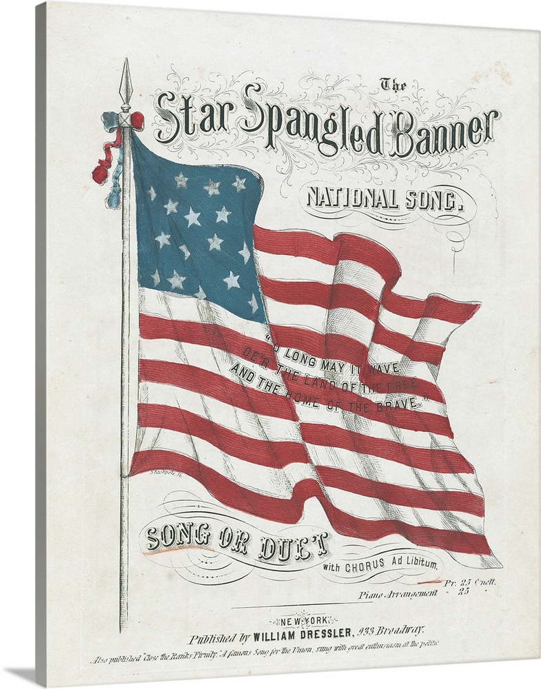 Cover of a musical score of the US national anthem by Stackpole. Published by William Dressler in New York, 1861. Hand col...