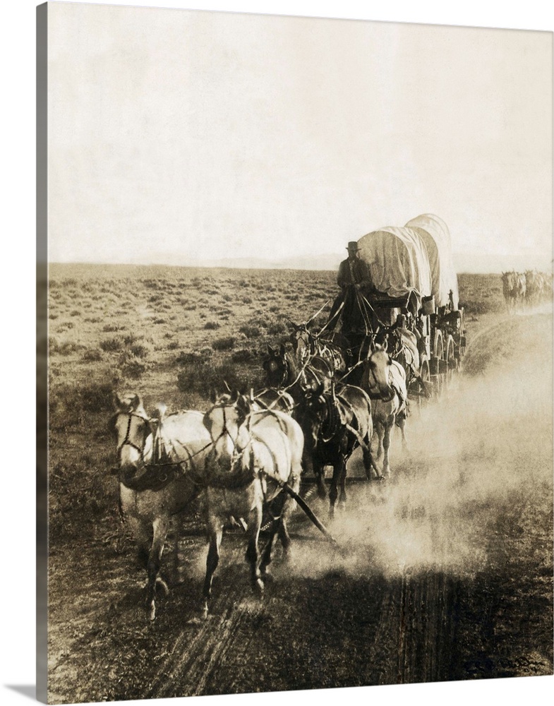 View of a covered wagon going westward. Undated photograph.