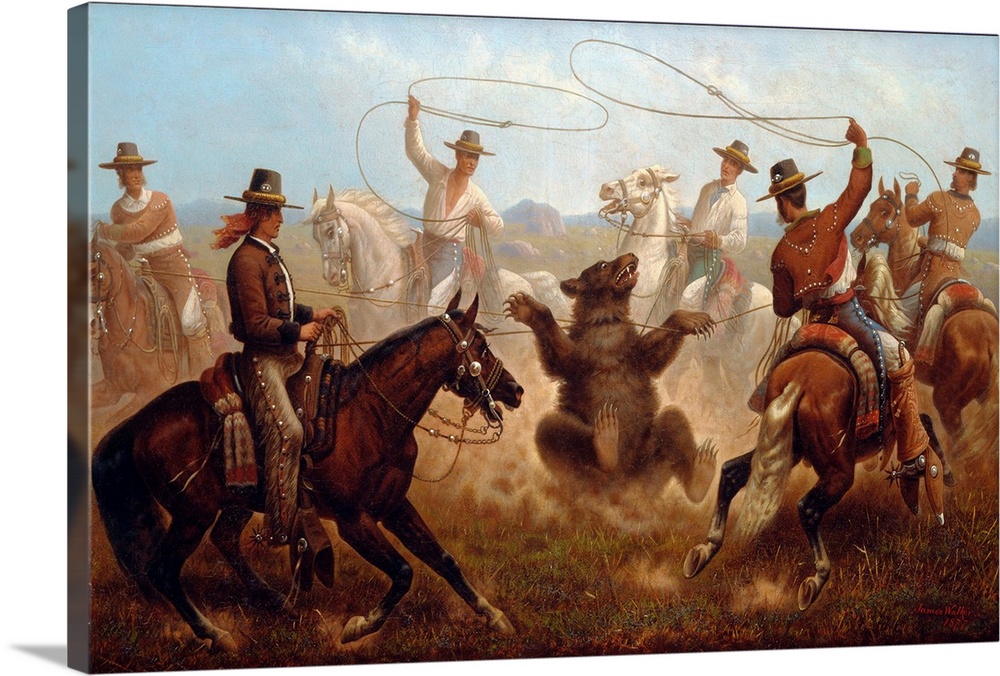 James Walker (British, 1819-1889), Cowboys Roping a Bear, c. 1877, oil on canvas, 74.4 x 125.2 cm (29.3 x 49.3 in), Denver...