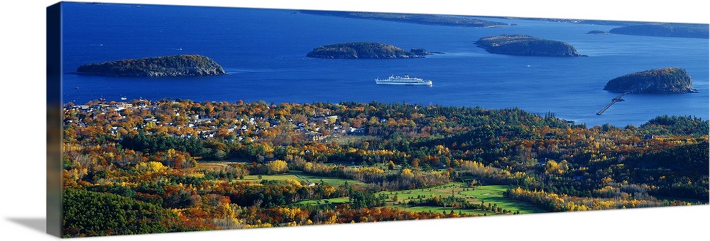 'Cruise ship and Mount Desert Island, Acadia National Park, Maine'
