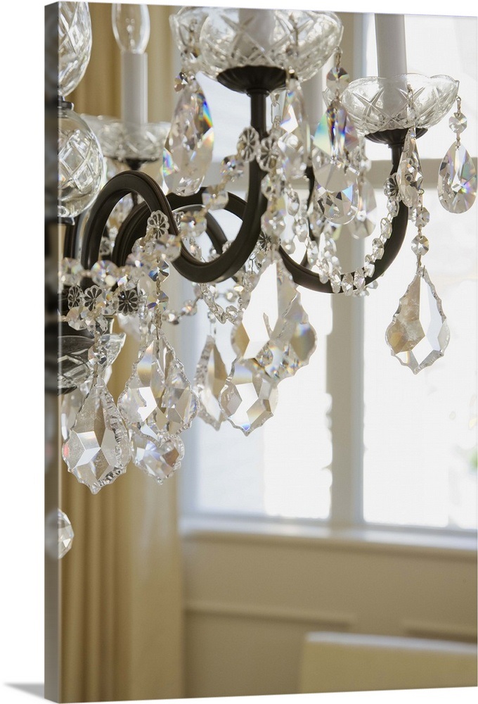 Crystal glass prisms of a hanging chandelier Wall Art, Canvas Prints