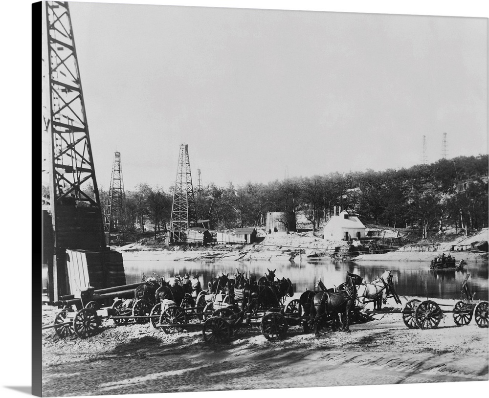 Waiting for the ferry near Tipton, Oklahoma, in the Cushing field around 1915. The Cushing pool, which tripled Tulsa's pop...