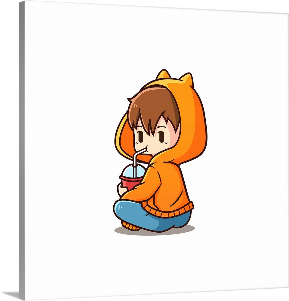 Cute boy drink cartoon. Originally a vector illustration.