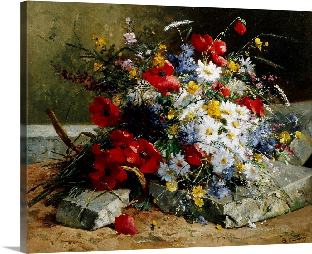 Daisies, Cornflowers And Poppies By Eugene Henri Cauchois