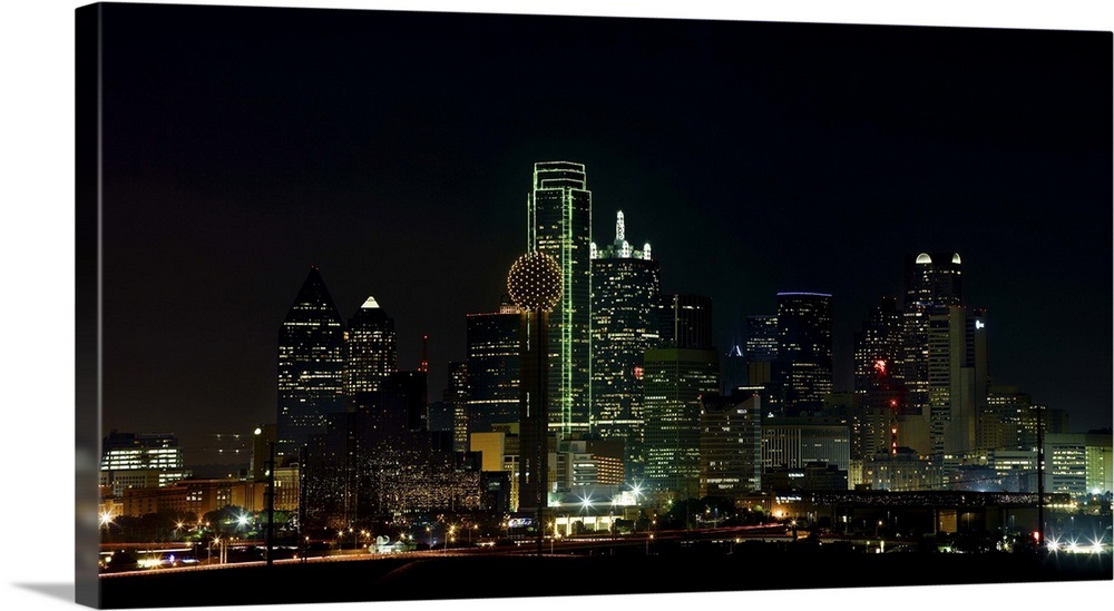 Dallas, Texas, illuminated skyline at night Wall Art, Canvas Prints
