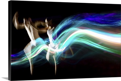 Dance couple race abstract blue light trails