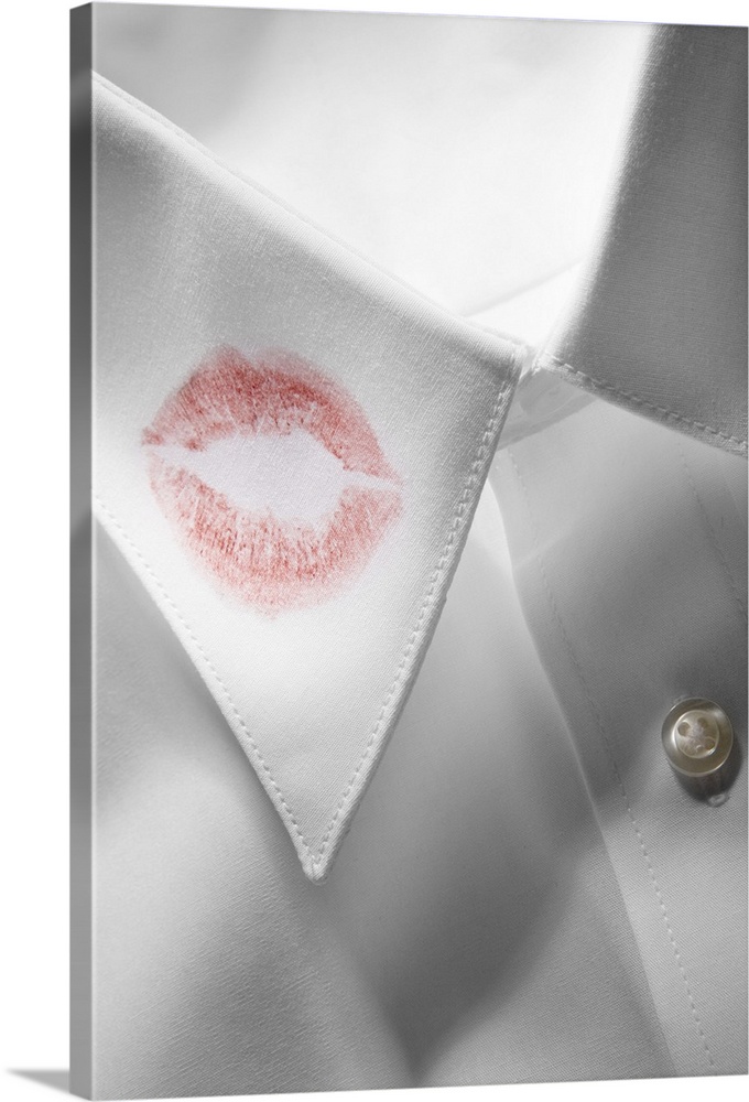 Detail of lipstick on man's collar