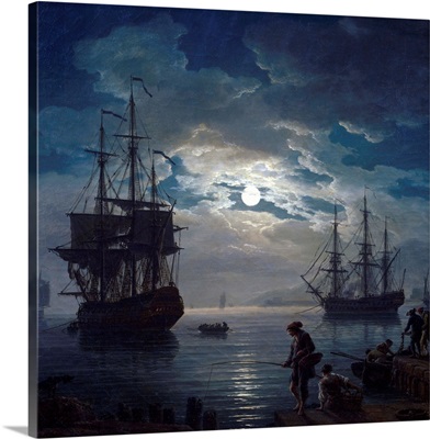 Detail of Night: Seaport by Moonlight by Joseph Vernet
