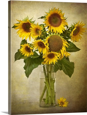 Digital composite of a vase of sunflowers