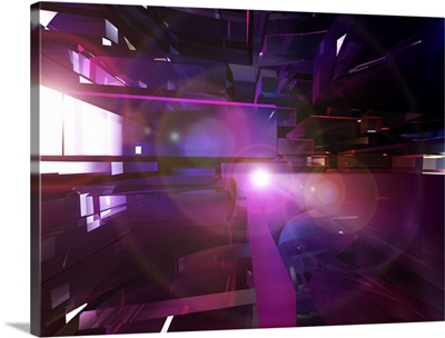 Digitally generated abstract cityscape in purple