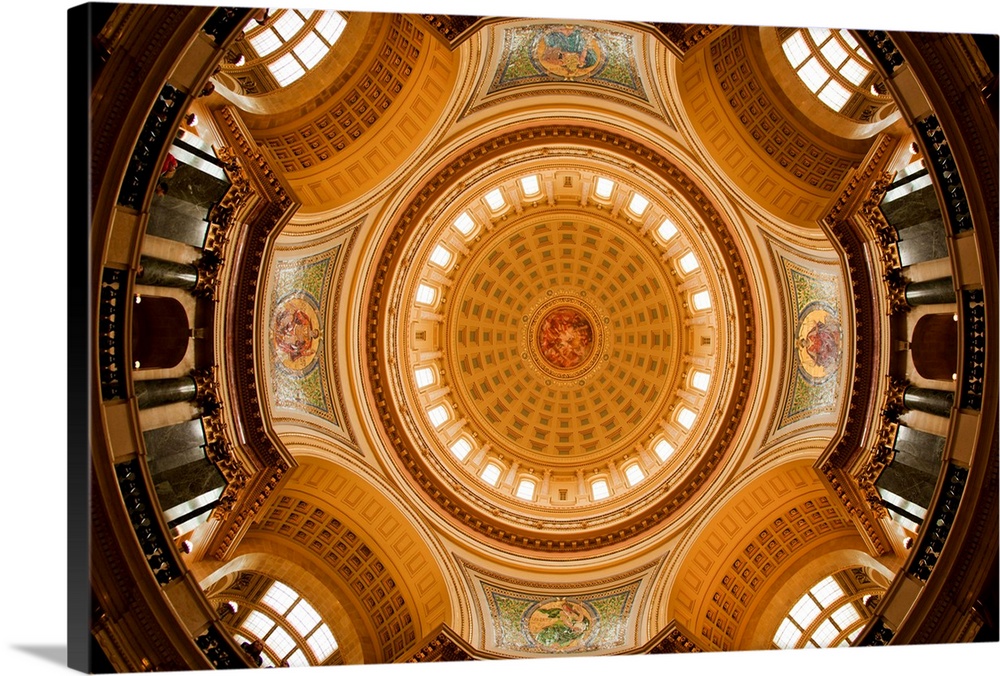 Massive and ornate dome inside State Capitol building.