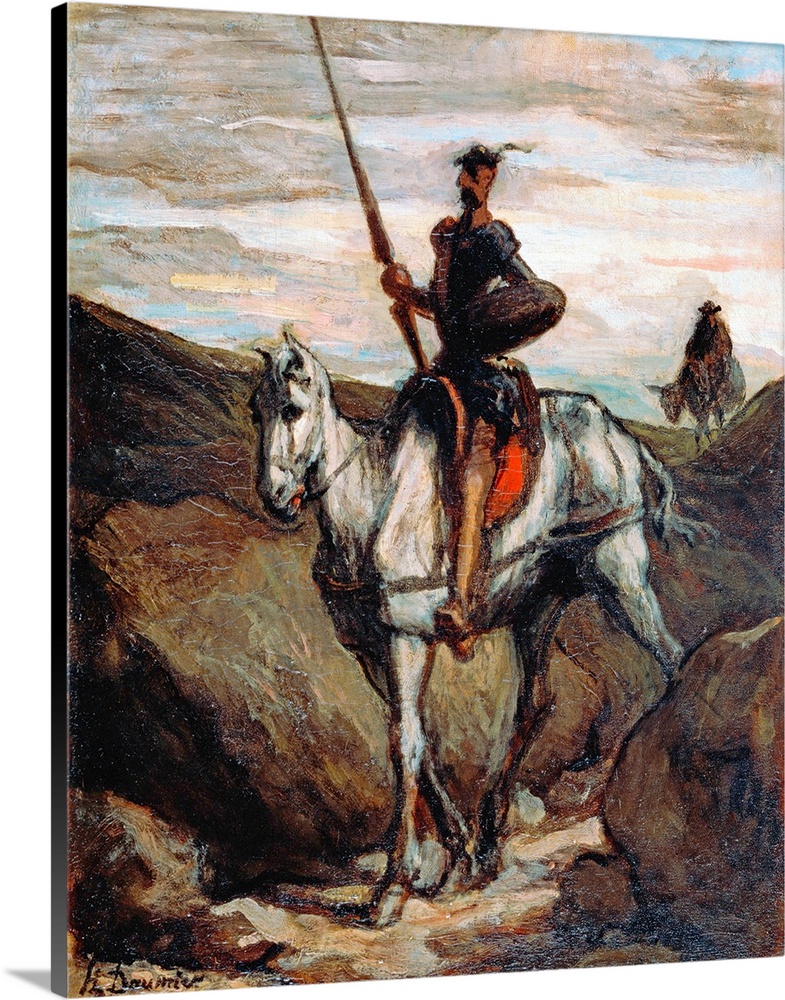 Honore Daumier (French, 18081879), Don Quixote in the Mountains, c. 1850, oil on panel, 39.6 x 31.2 cm (15.6 x 12.3 in), B...