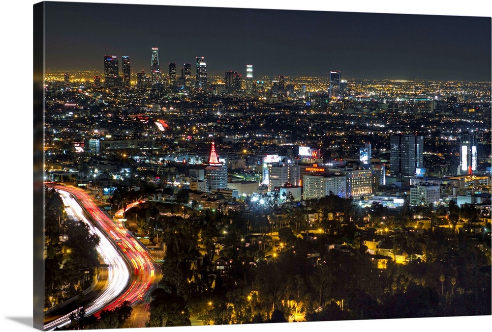 Aerial view of Hollywood at night