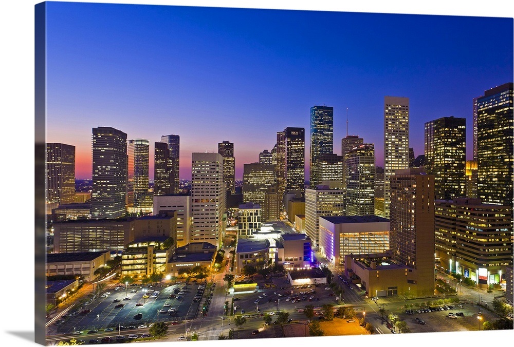 Dowtown city skyline at dusk/sunset/night, Houston, Texas, USA. Wall