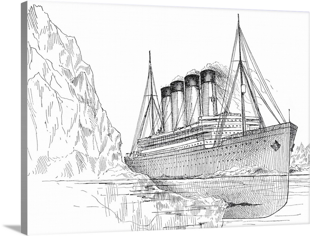 Original Caption: The <Titanic> being struck by iceberg.