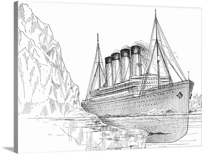 Drawing of the Titanic Hitting an Iceberg