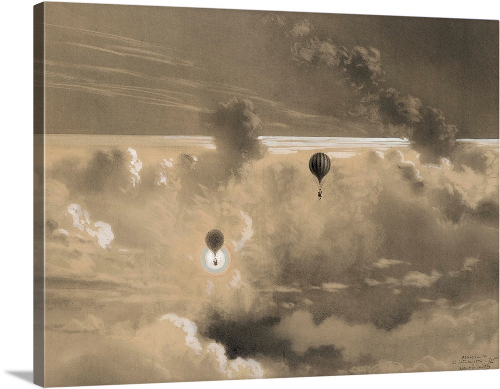 Drawing of Gaston and Albert Tissandier ascending in their balloon, Zenith on September 26, 1876, at 700 meters. Graphite,...