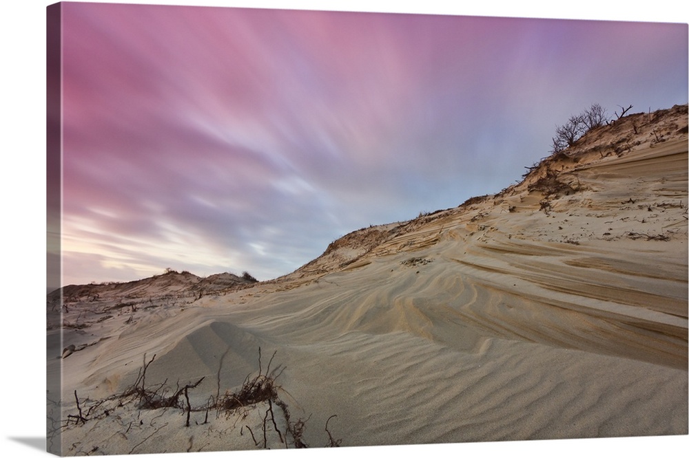 Dune landscape after sunset in West Dune Park, The Hague, Netherlands.