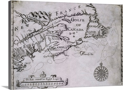 Early 17th-Century Map Of The North American Coast From Cape Cod To Newfoundland