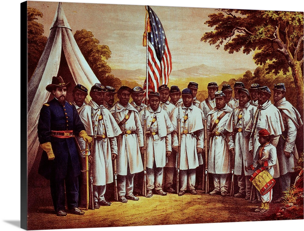 USA: United States Soldiers at Camp William Penn, Philadelphia, Pennsylvania. Black Regiment. Rally Round The Flag, Boys! ...