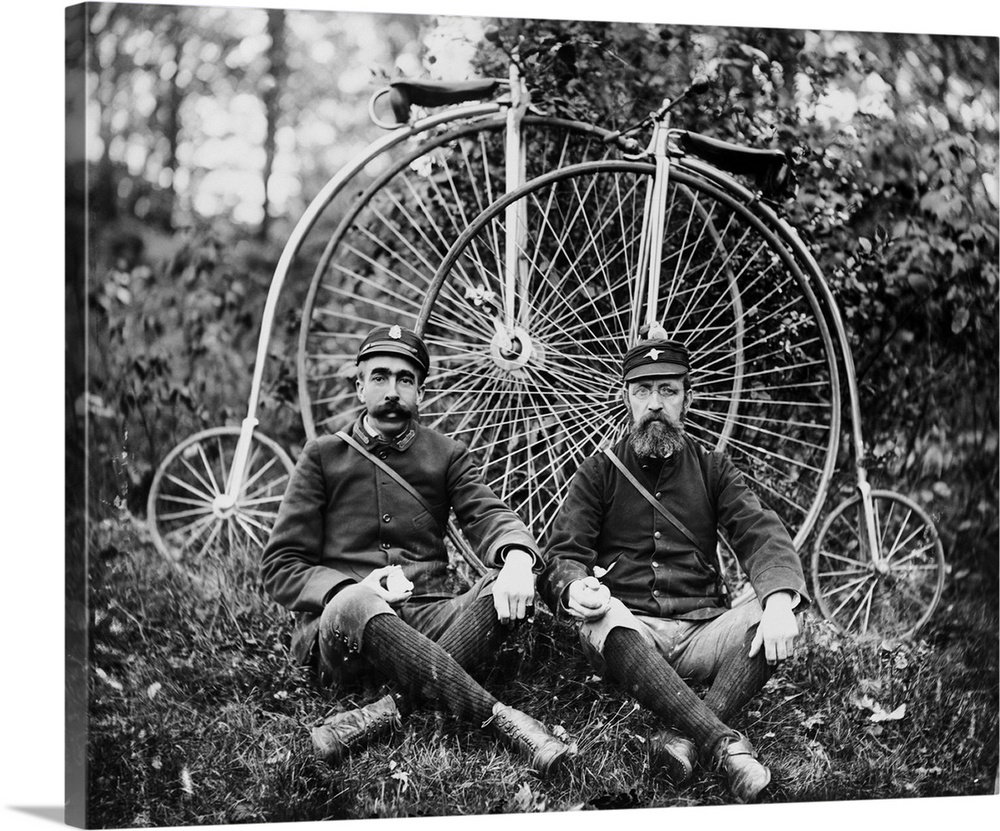 American wheelmen reposing in the woods. Photograph, ca. 1890.