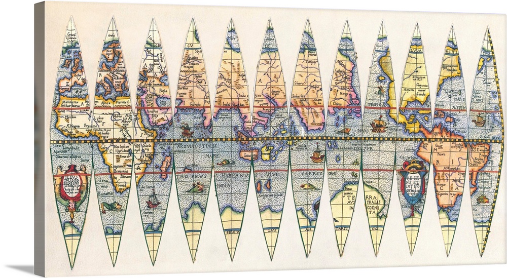 World Map in Gore form, popularly known as "The Orange Peel Map" By Nicolus Spirinx, 1610.