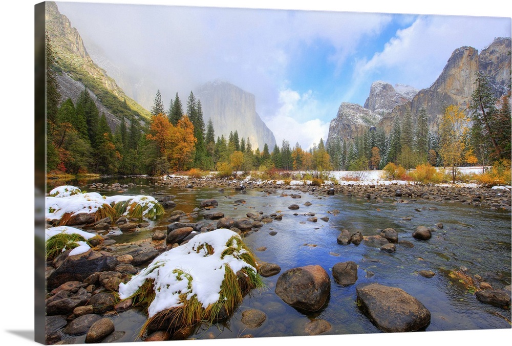 A morning view of El Capitan and Three Brothers on the Banks of Merceed River, right after a morning storm.<a href='http:/...