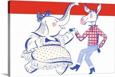 Elephant Dancing With Donkey Political Poster