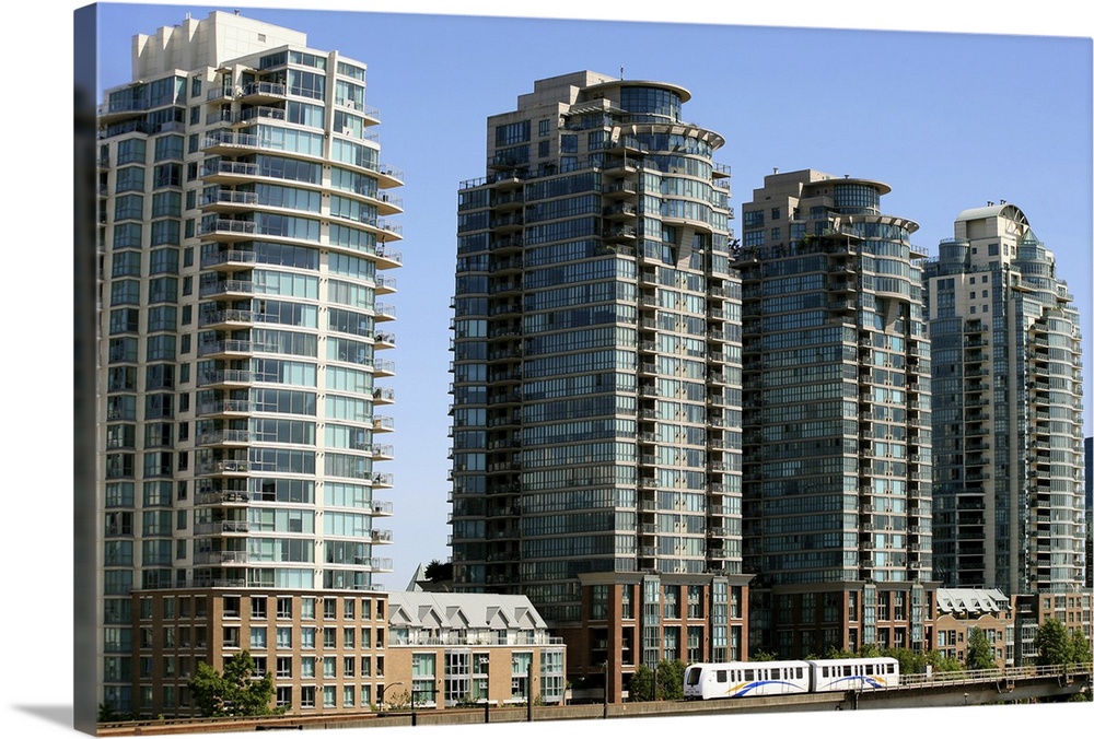 Elevated Sky Train in Downtown Vancouver, BC, Canada.Subway, Cityscape,  Architecture, Travel Destinations, Horizontal, Ou...