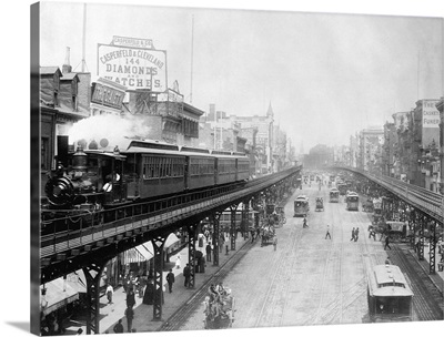 Elevated Trains In Manhattan's Bowery, New York City