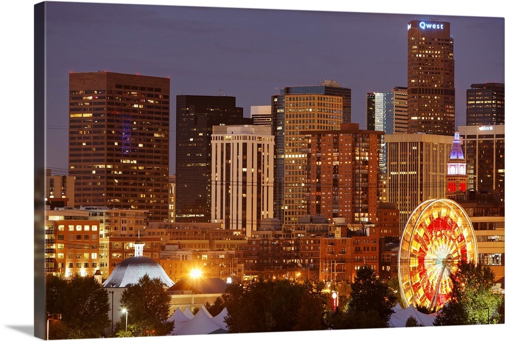 Elitch garden amusement park and the skyline of Denver, Colorado Wall